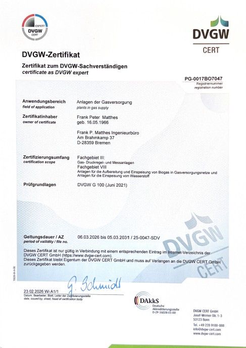 Bestellungsurkunde DVGW bis 2031