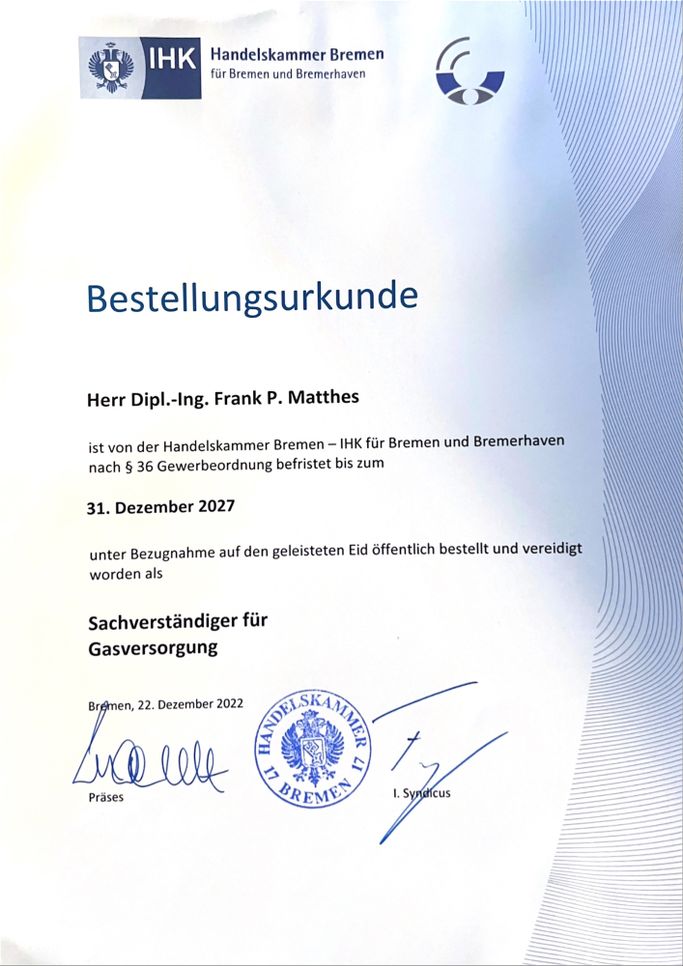 Bestellungsurkunde Handelskammer Bremen